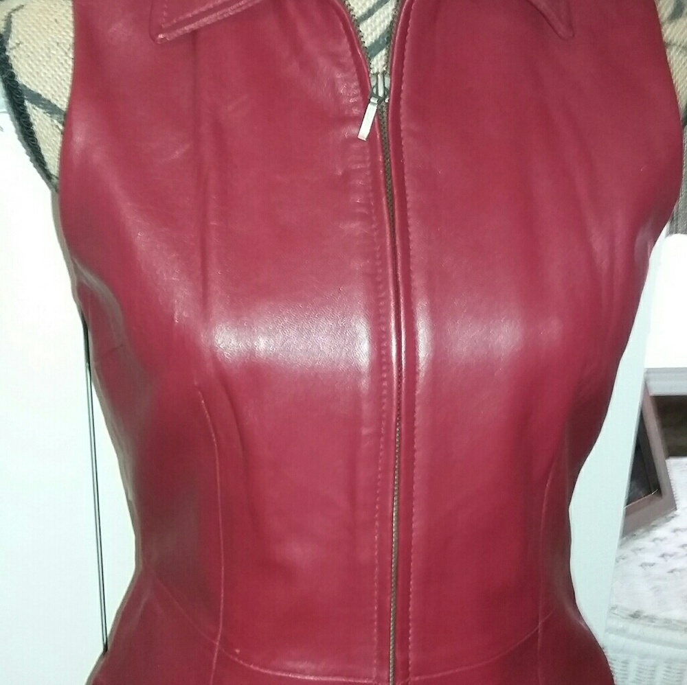 Red Lambskin Leather Vest
